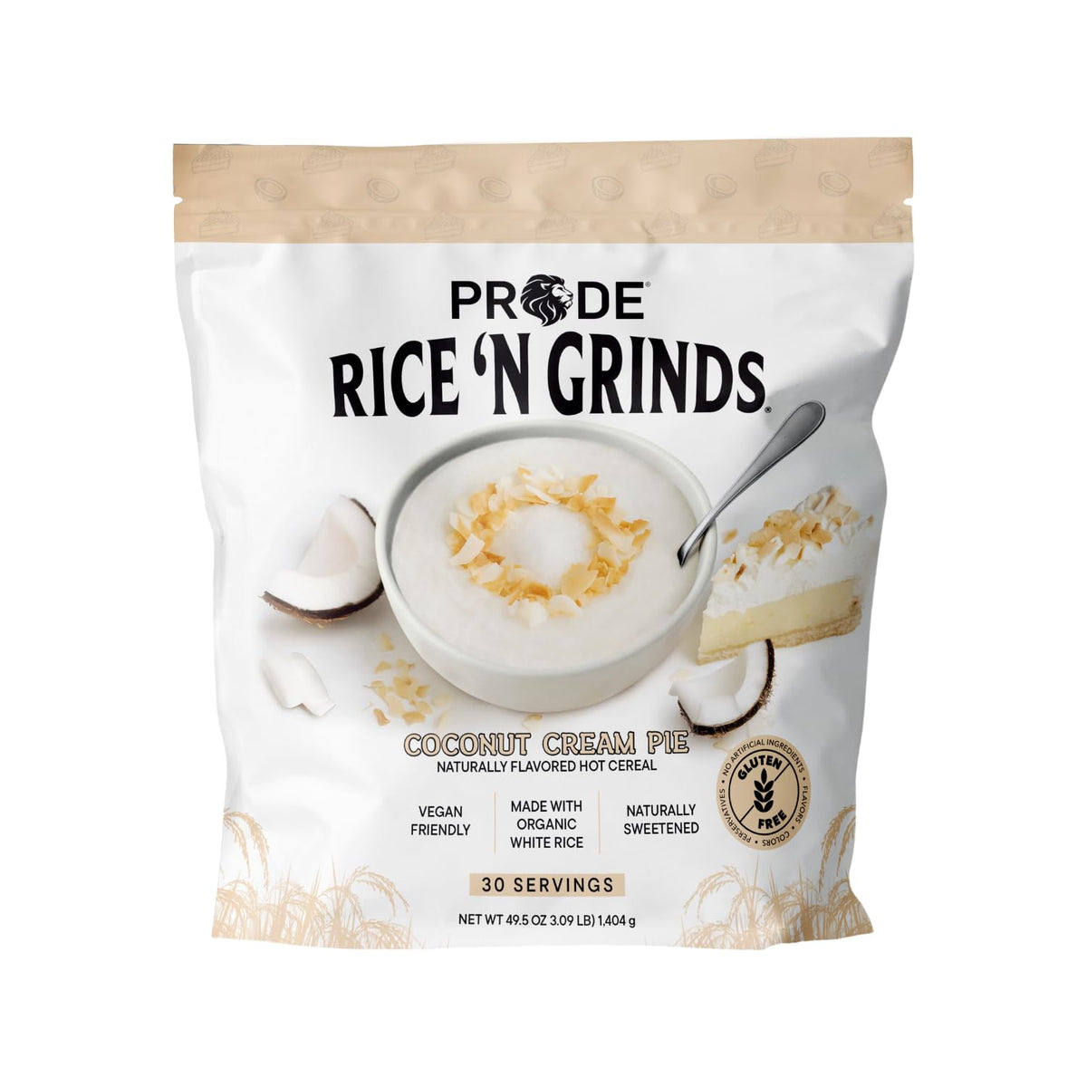 Pride Foods package front showing coconut cream pie flavor and gluten-free benefits