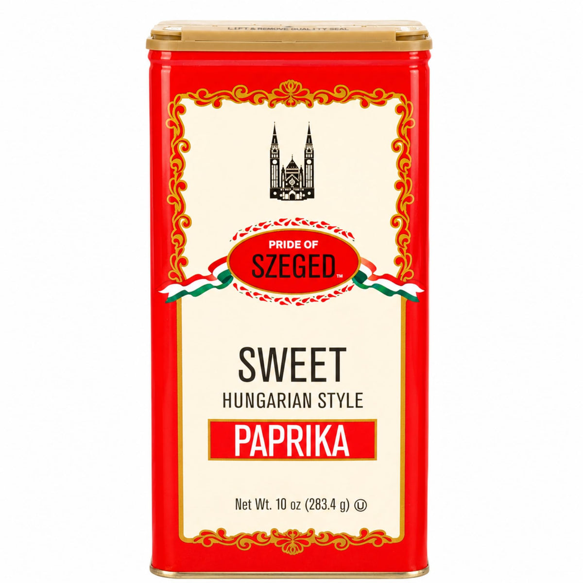 Pride Of Szeged front tin showing 10 oz packaging and clear branding