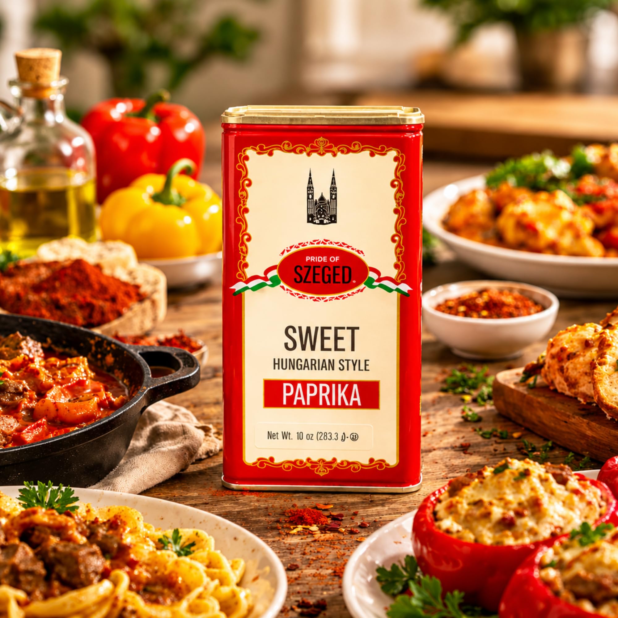 Pride Of Szeged spoon of paprika beside measuring scale for portioning