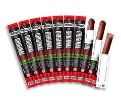 Primal Eats front packaging showing 10-pack brisket sticks and benefits