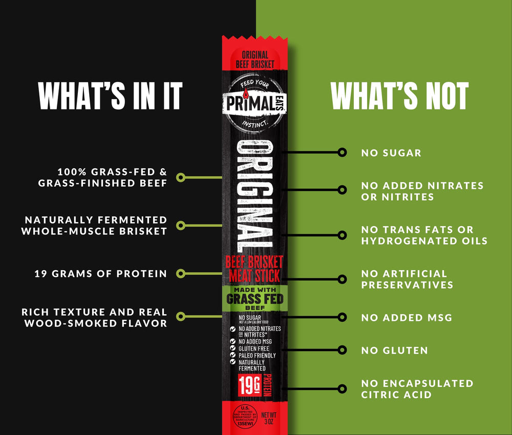 Primal Eats meat stick in backpack for convenient on‑the‑go protein