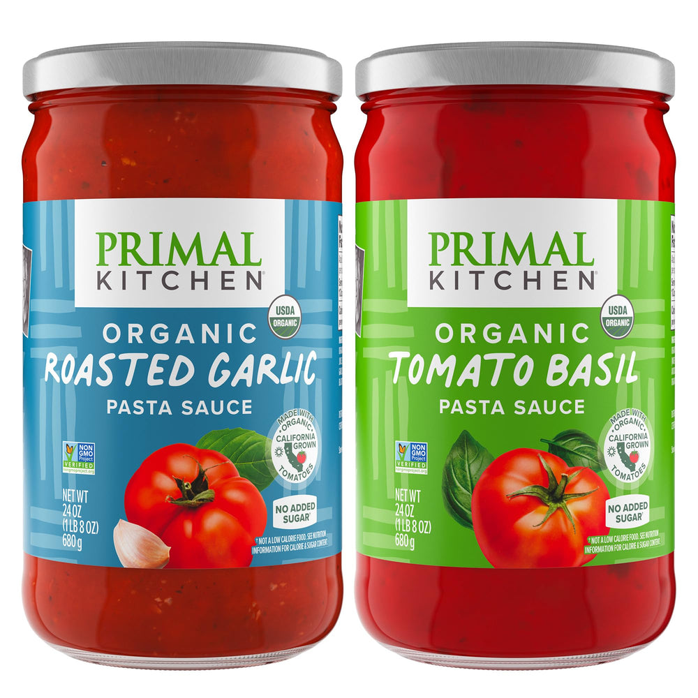 Primal Kitchen Tomato Basil jar front view showing label and clean ingredients benefit