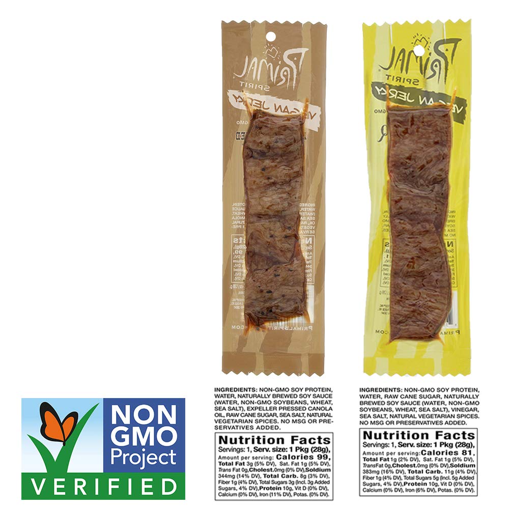 Primal Spirit close-up texture of soy jerky highlighting chewy, satisfying bite