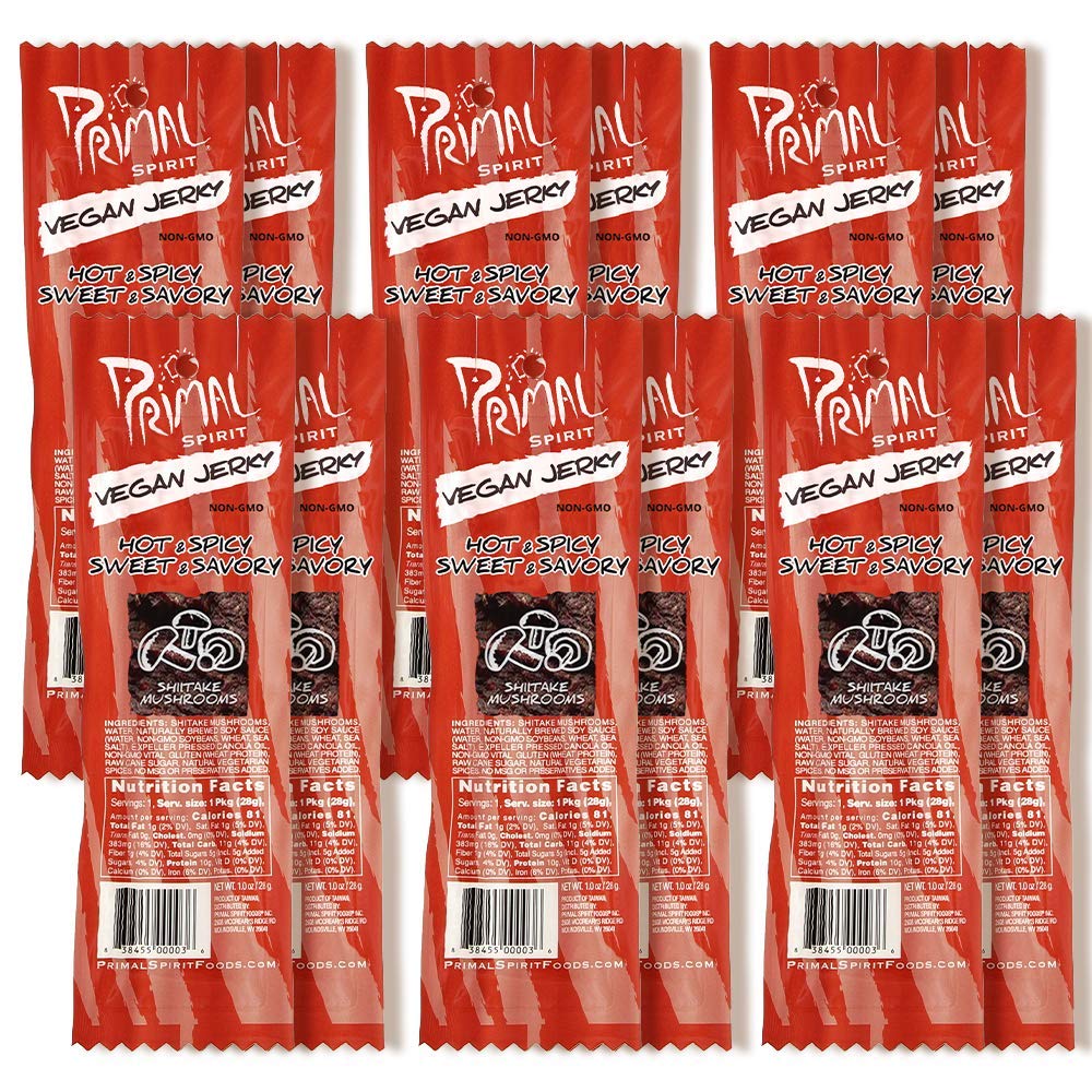Primal Spirit front packaging showing 12-pack and hot spicy-sweet label benefit convenience