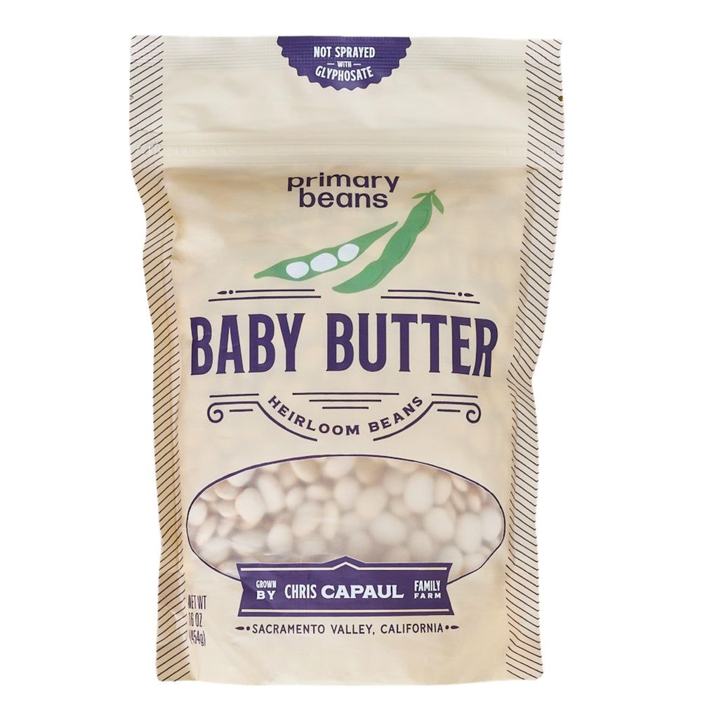 Primary Beans front packaging showing 1 lb bag and branding benefit of clear ingredient listing
