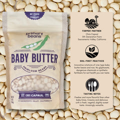 Primary Beans open bag with scoop showing easy portioning and freshness preservation benefit
