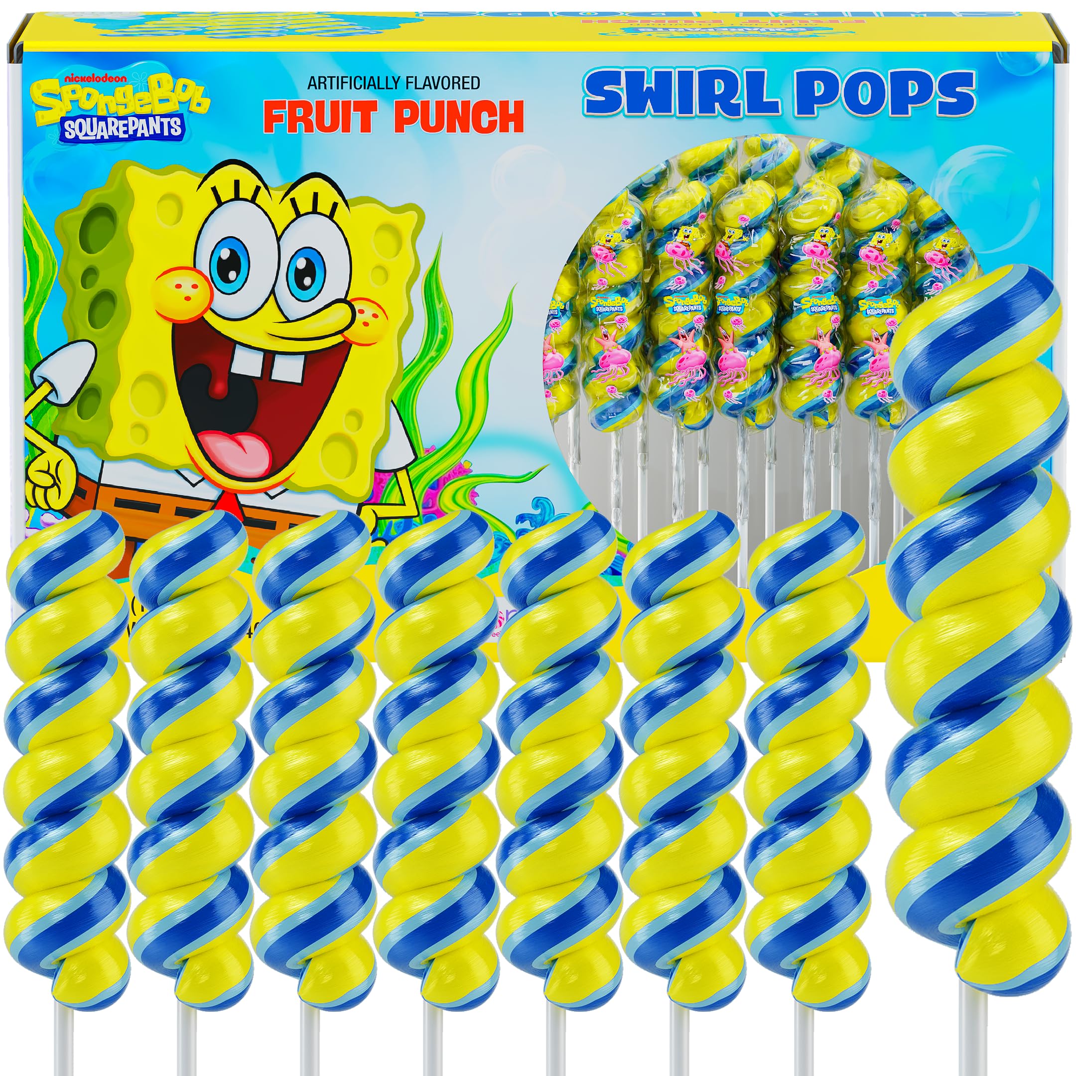Primary Colors Candy front packaging showing 20-pack SpongeBob lollipops and party appeal