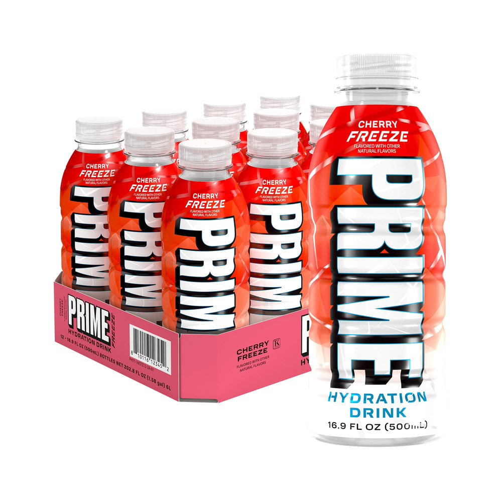 PRIME Hydration front bottle view showing Cherry Freeze flavor and refreshing benefit