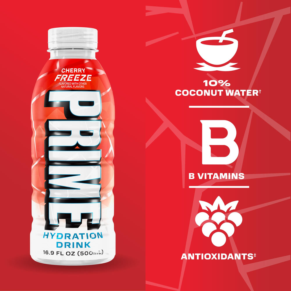 PRIME Hydration being poured into a glass to show clarity and thirst‑quenching benefit