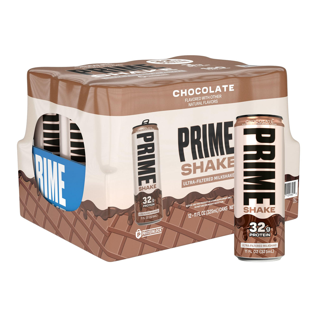 PRIME HYDRATION front can view highlighting chocolate flavor and high protein benefit