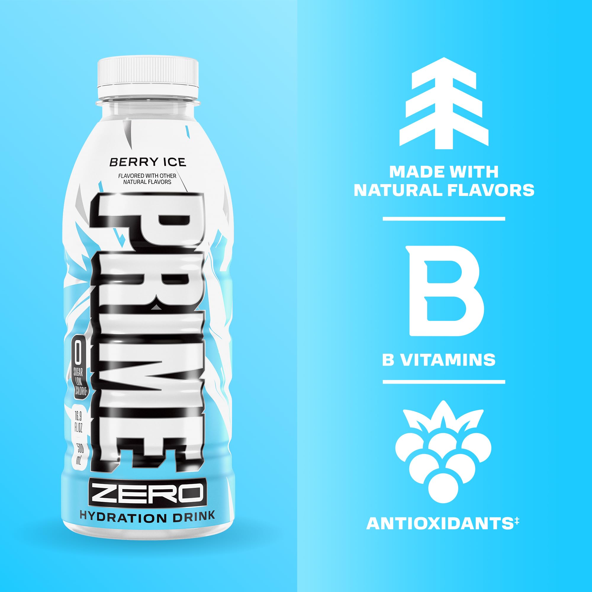 PRIME HYDRATION pouring Berry Ice to show clear refreshing texture