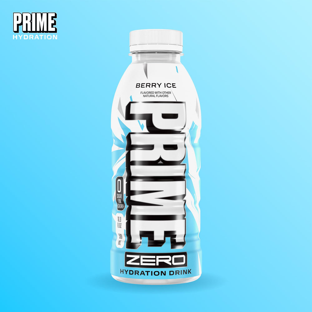 PRIME HYDRATION open bottle over ice demonstrating chilled refreshment