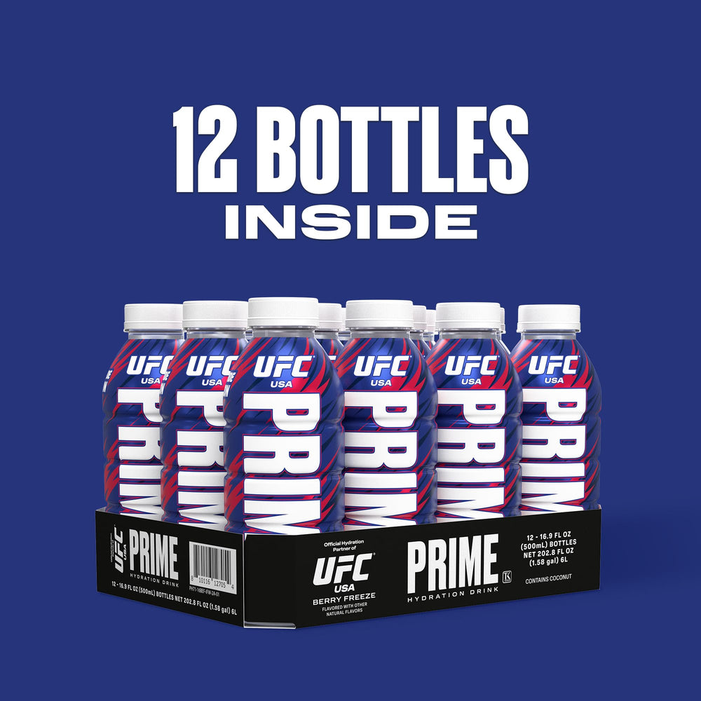 PRIME Hydration bottle in hand for scale, demonstrating portable 16.9 fl oz size