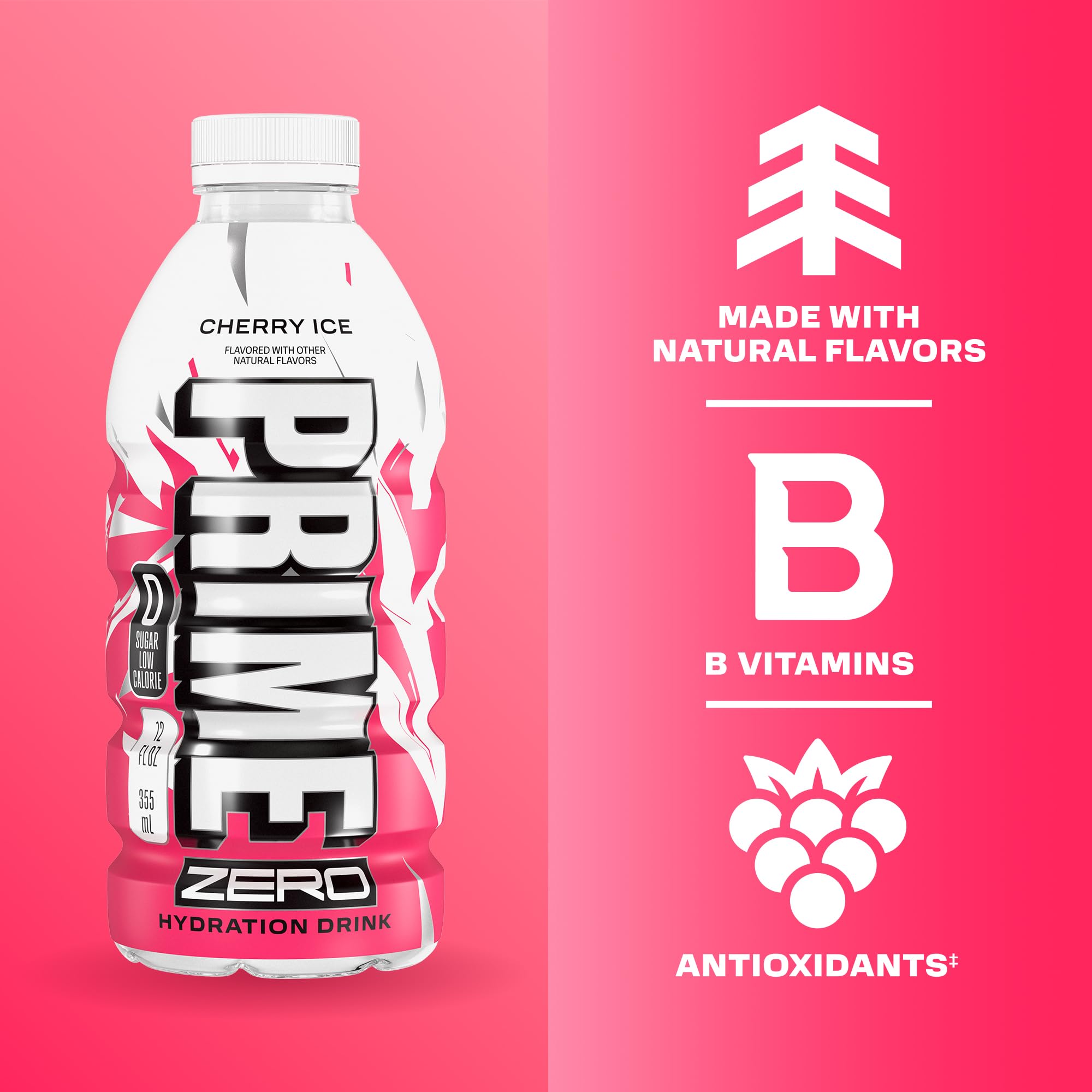 PRIME HYDRATION pouring Berry Ice into glass showing clear color and thirst-quenching benefit