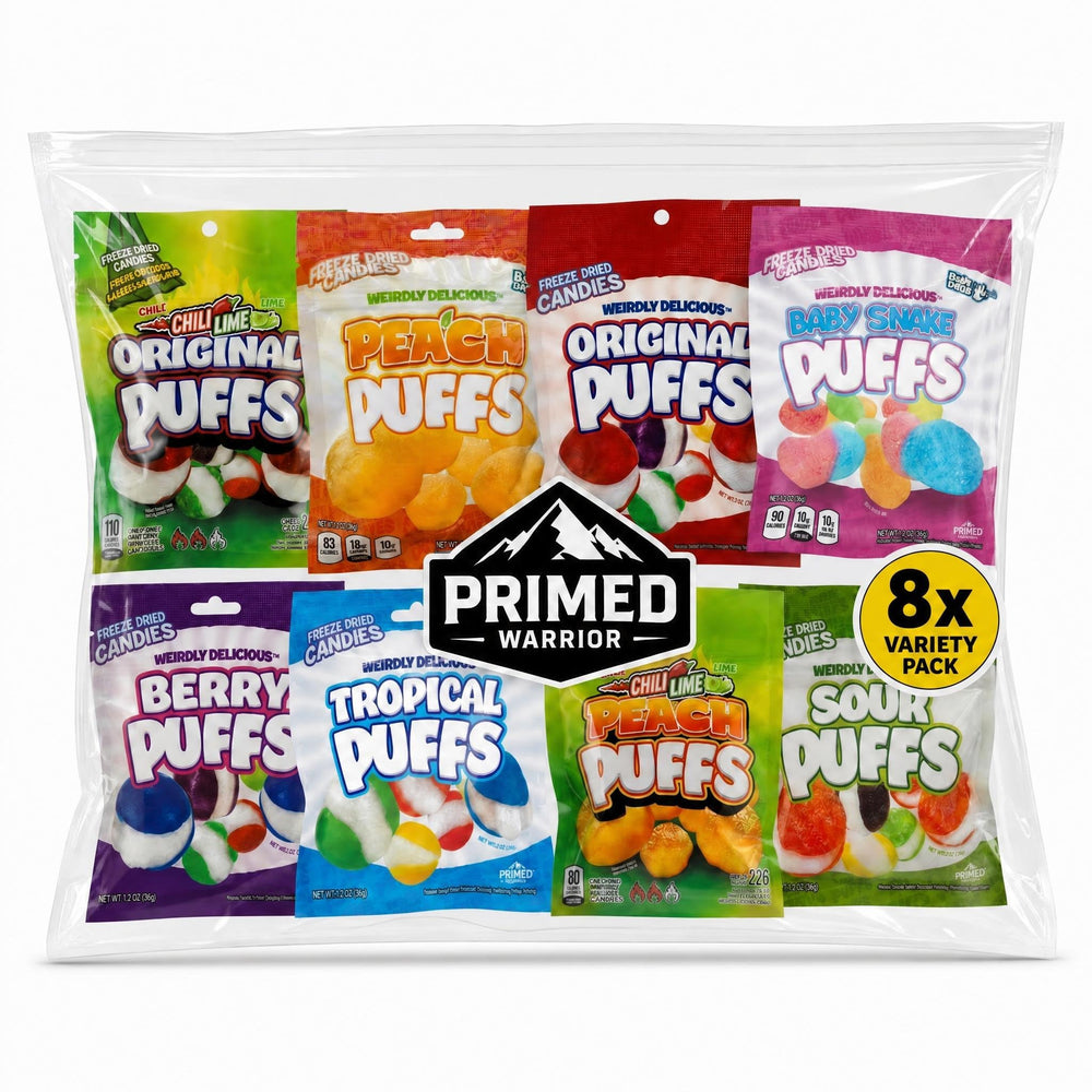 Primed Warrior front packaging showing variety pack and convenience