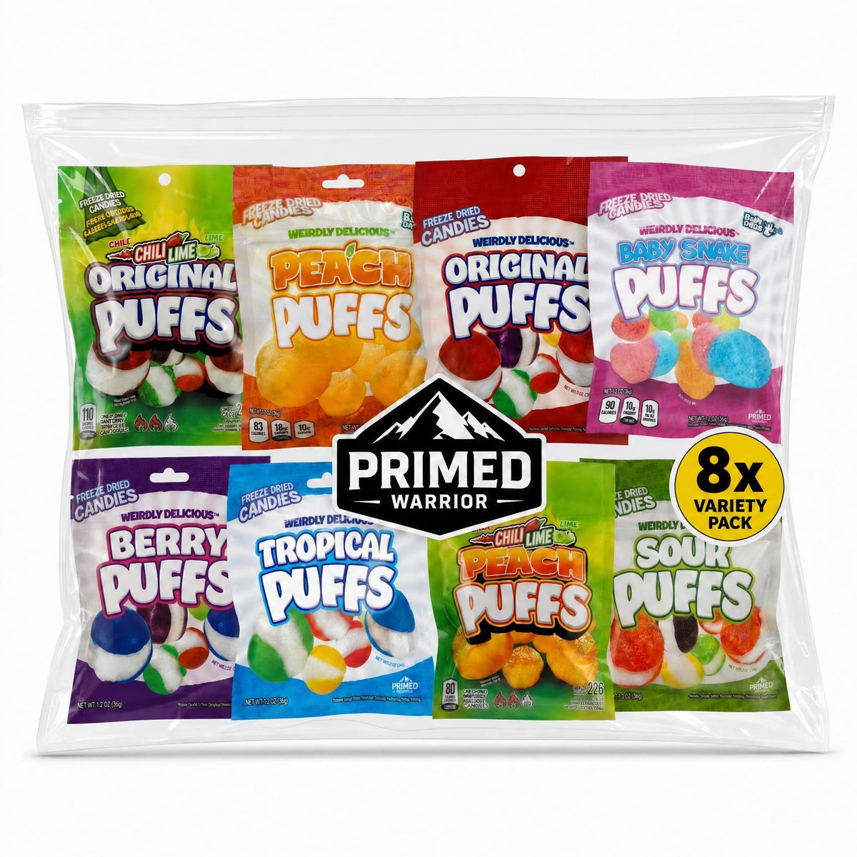 Primed Warrior front packaging showing variety pack and convenience