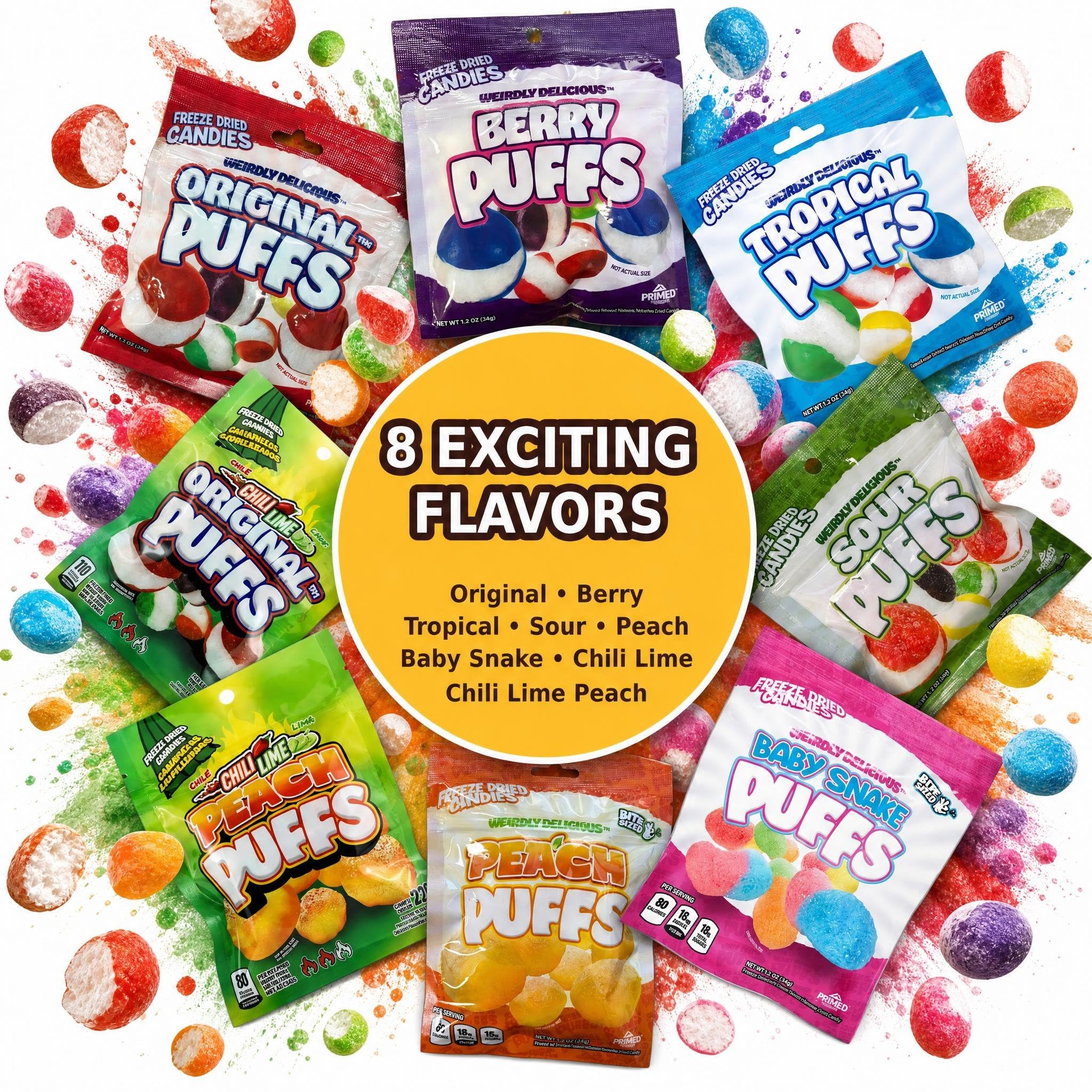 Primed Warrior individual snack-size pouches displayed for selection