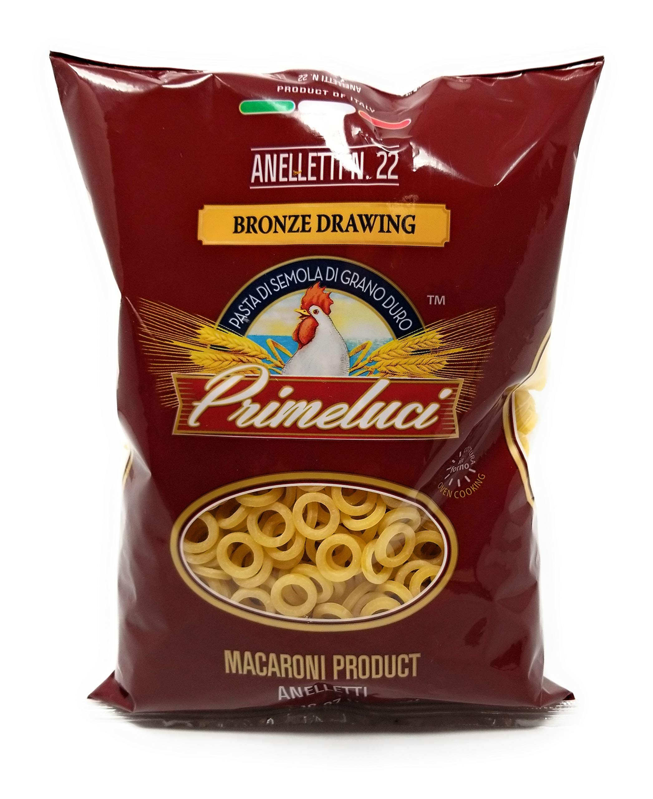 Primeluci front packaging showing 1 lb bag and clear labeling, ensures authentic Sicilian pasta
