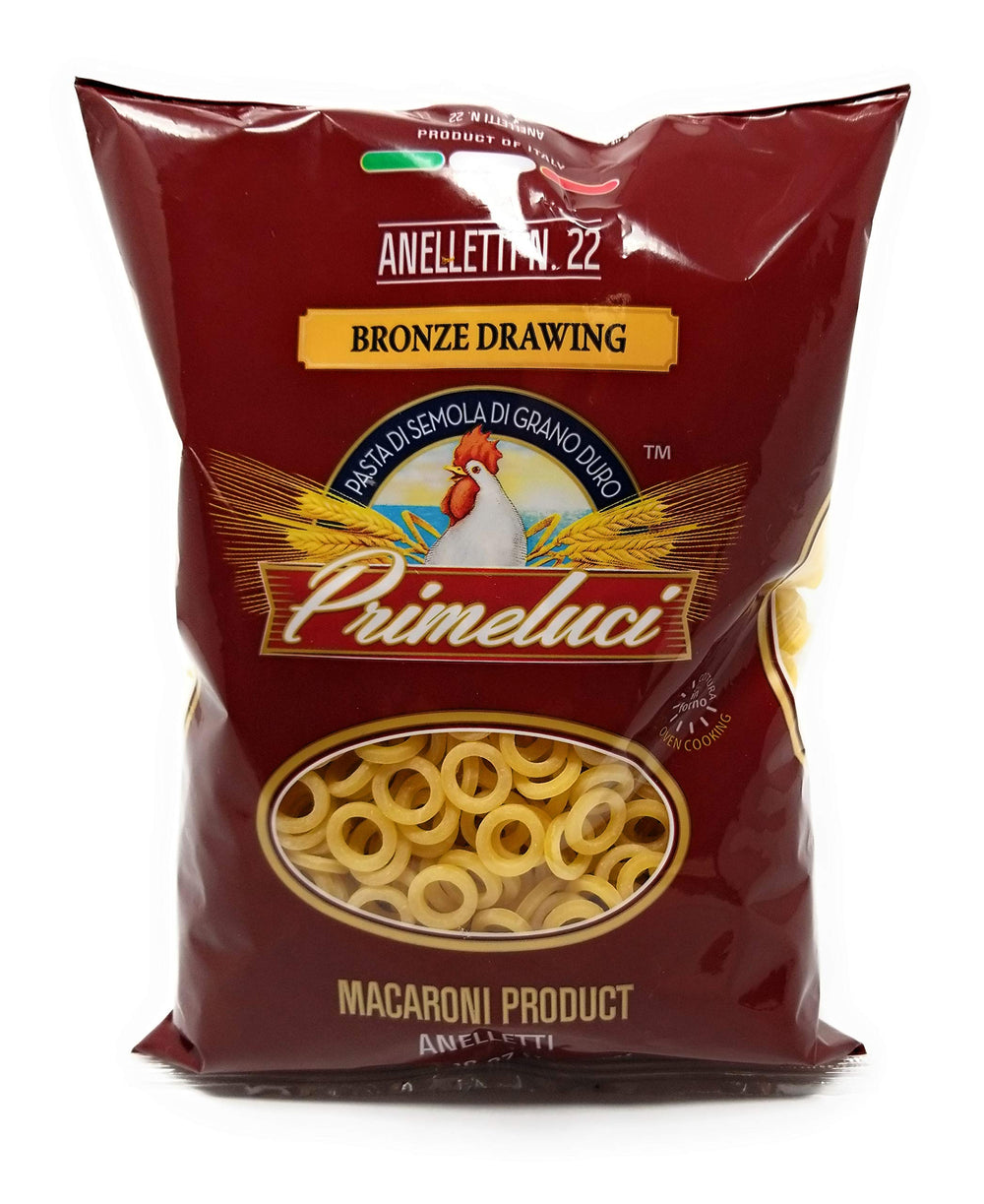Primeluci front packaging showing 1 lb bag and clear labeling, ensures authentic Sicilian pasta