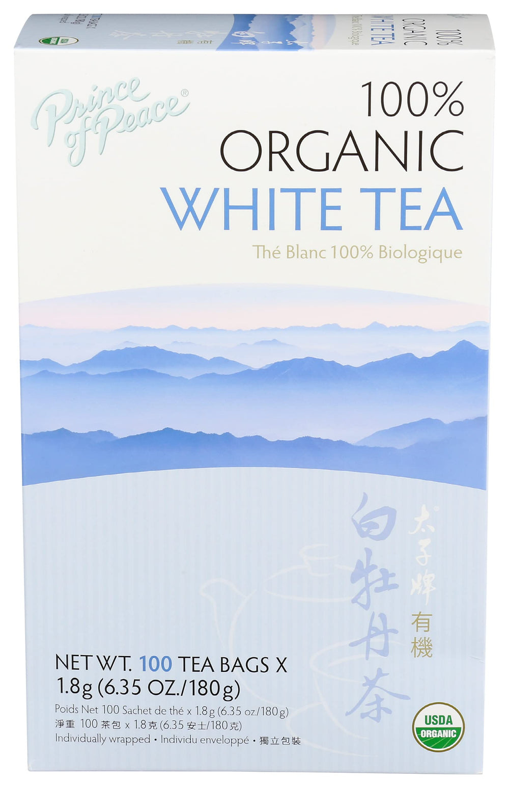 Prince Of Peace front packaging showing organic 100-count benefits