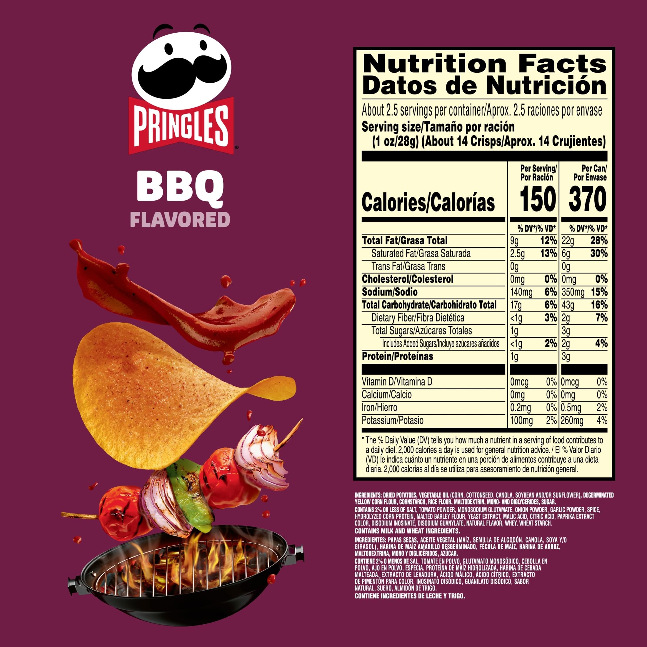Close-up of Pringles crisp texture and BBQ seasoning for savory crunch