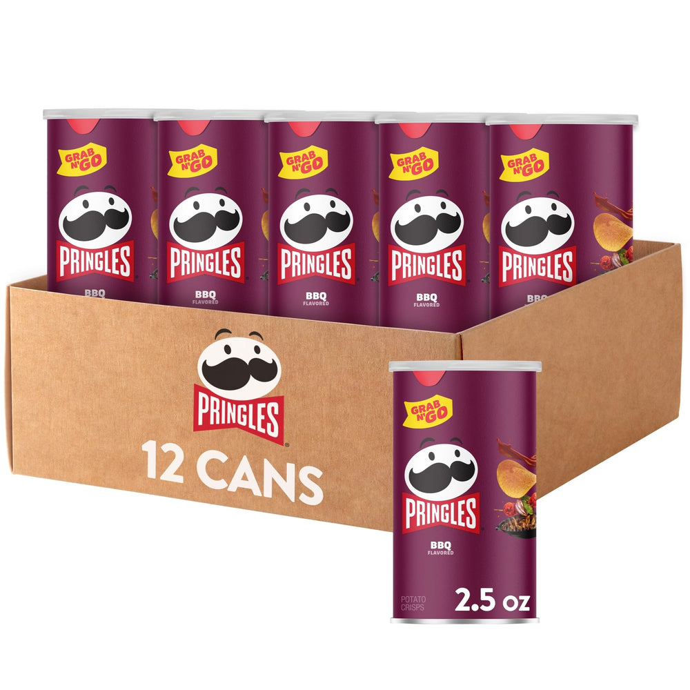 Pringles front can showing BBQ branding and portable snack convenience
