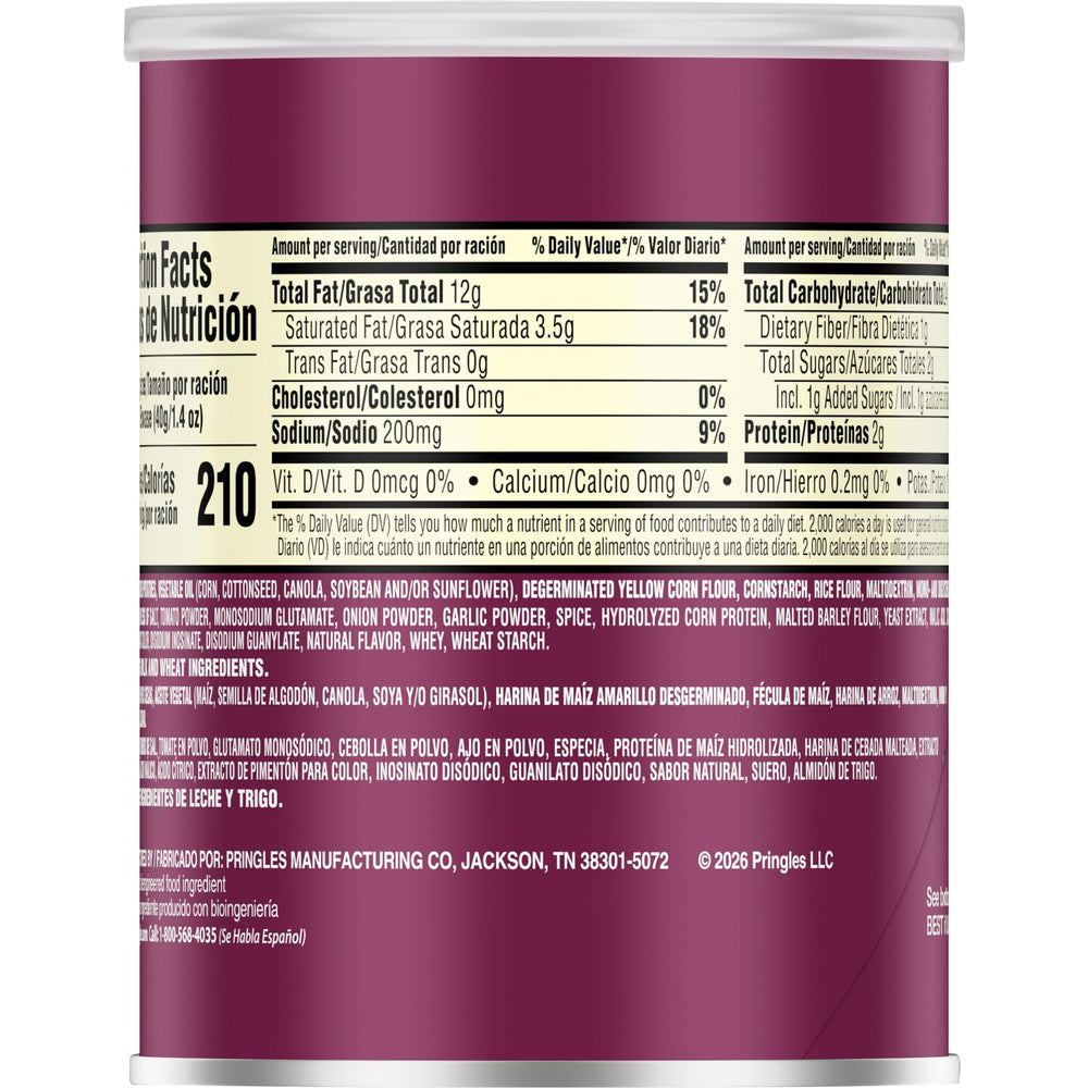 Pringles nutrition label close-up showing ingredient and allergen transparency