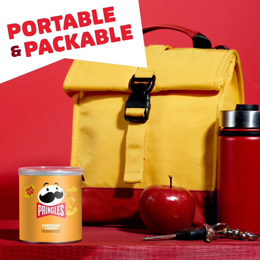 Pringles can on an office desk showing convenient snack benefit