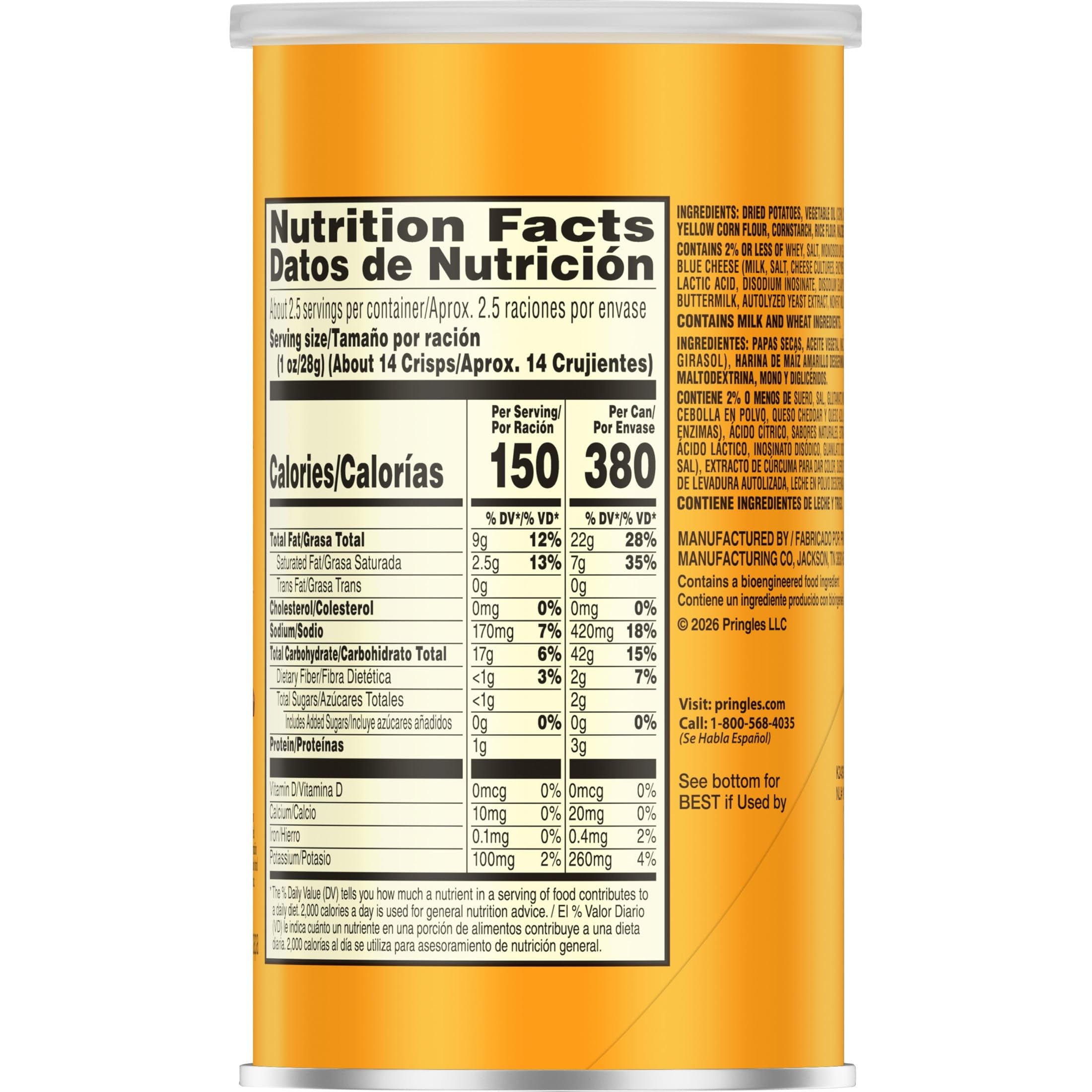 Pringles Cheddar Cheese nutrition and ingredient label showing product information benefit transparency