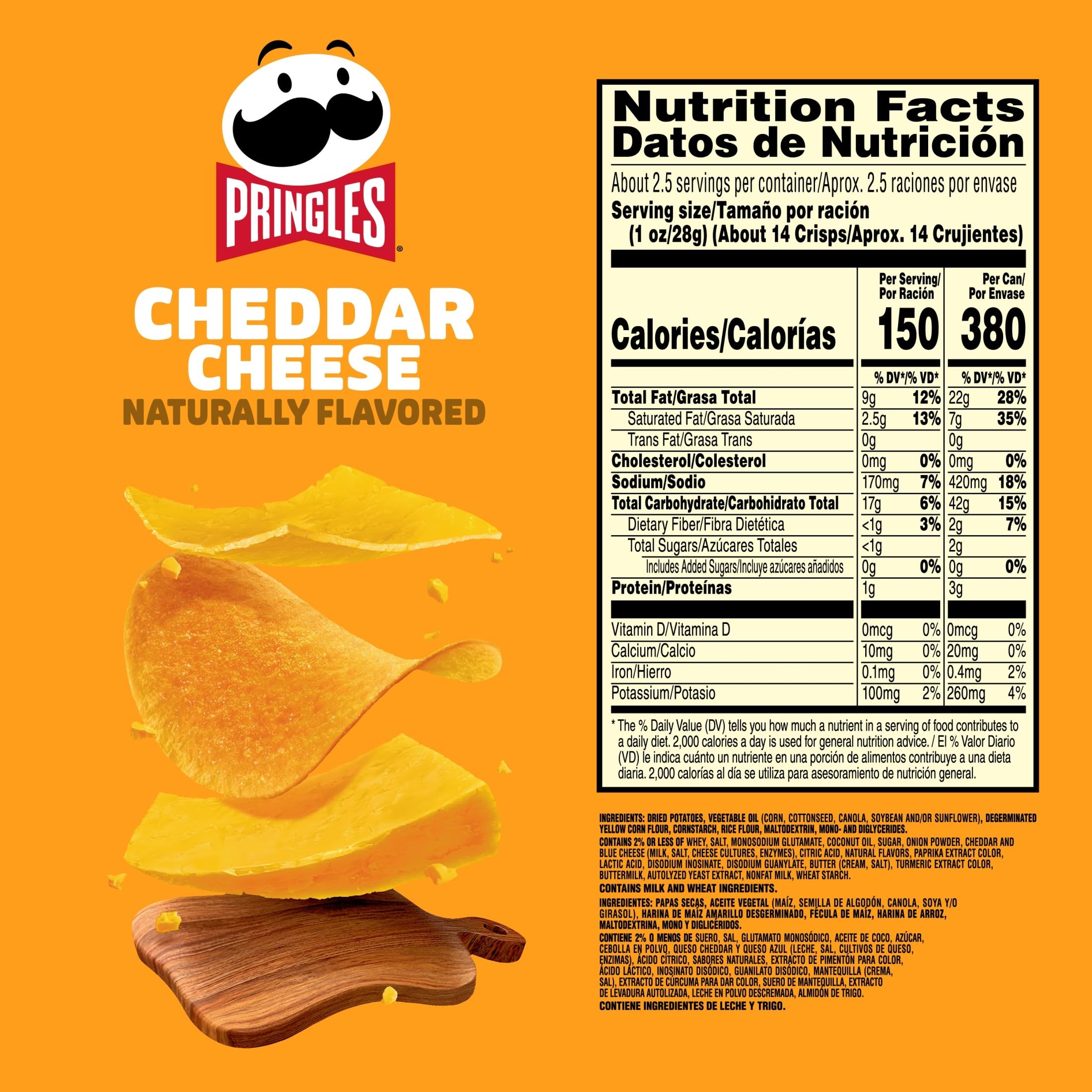 Pringles Cheddar Cheese close-up of single crisp highlighting texture and flavor benefit