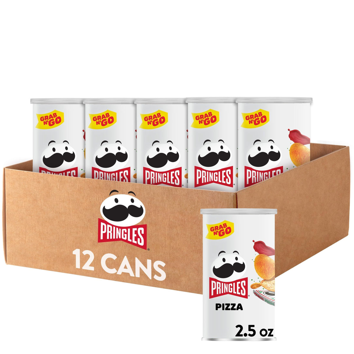 Pringles Pizza front can showing branding and pizza flavor convenience