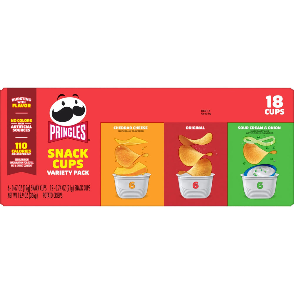 Pringles snack cup next to a ruler showing compact size and travel-friendly benefit