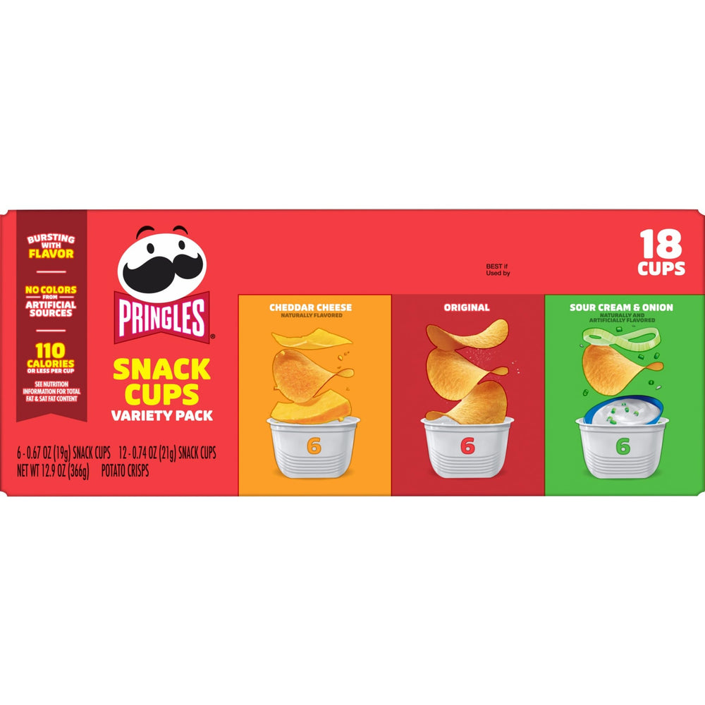 Open Pringles snack cup stacking crisps to display neat portion control and freshness