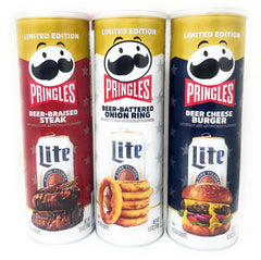 Pringles trio front packaging showing three flavor cans and convenience