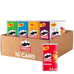 Pringles variety pack front packaging showing cans and benefits of convenience