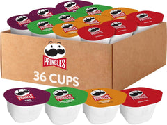 Pringles variety pack front view showing box and flavors, Pringles convenience for variety