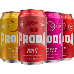 proda front can variety pack showing bold branding and portable protein benefit