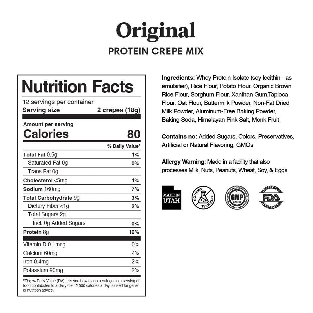 ProDough crepe beside measuring cup showing makes 24 crepes