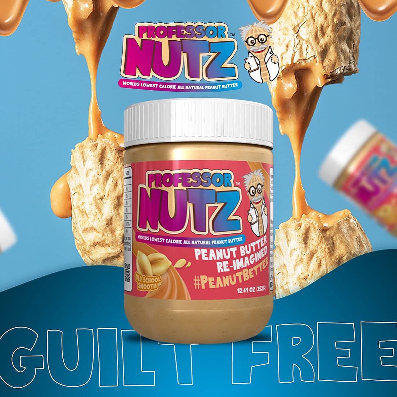 Professor Nutz spread close-up texture on spoon highlighting creamy, fiber-fortified richness