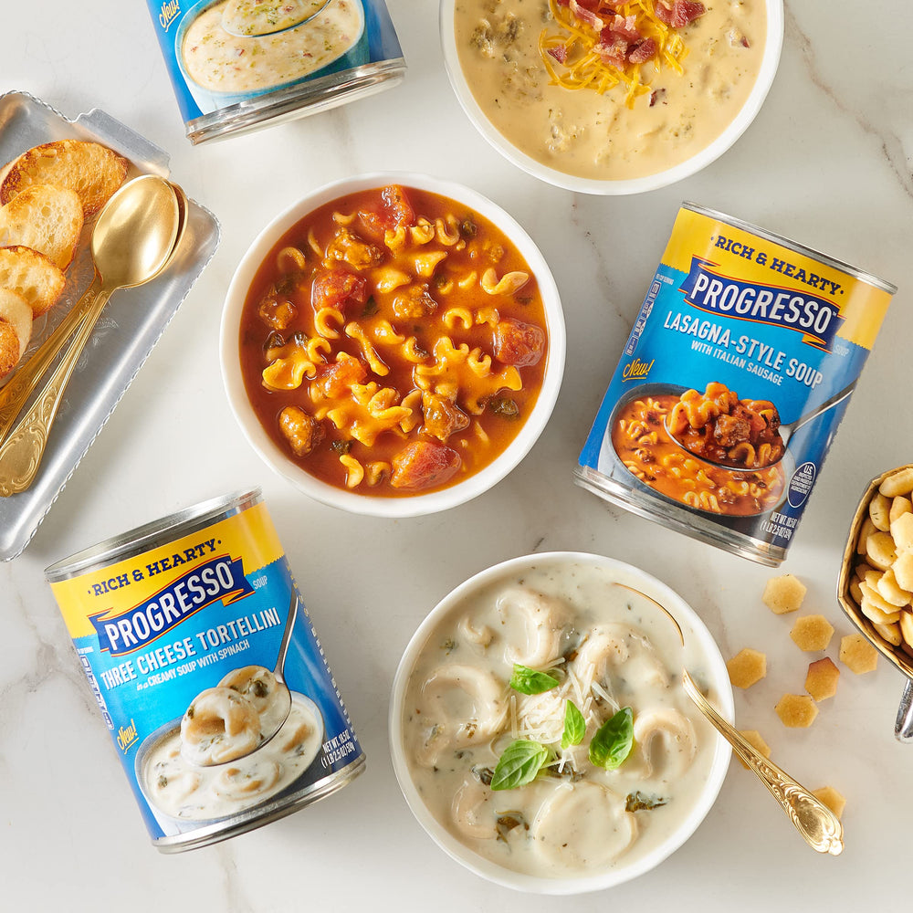 Progresso soup poured into bowl demonstrating ready-to-eat convenience