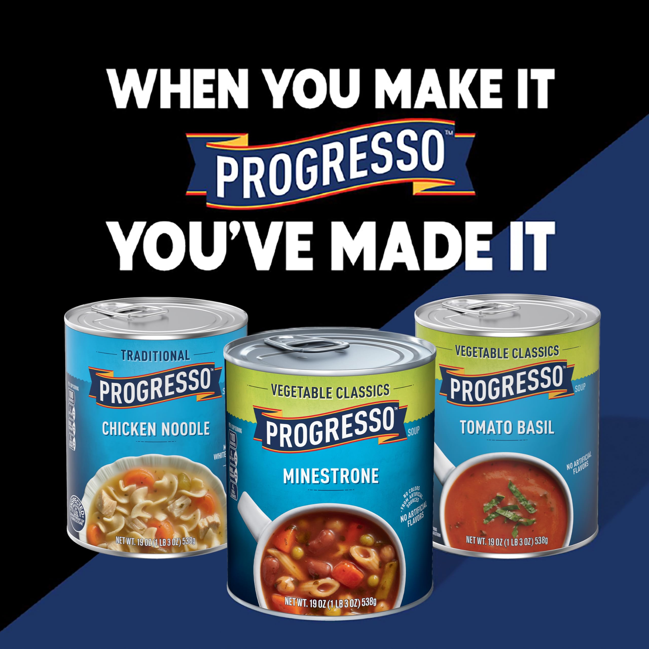 Progresso 19-ounce can next to common objects to show scale for portion planning and storage