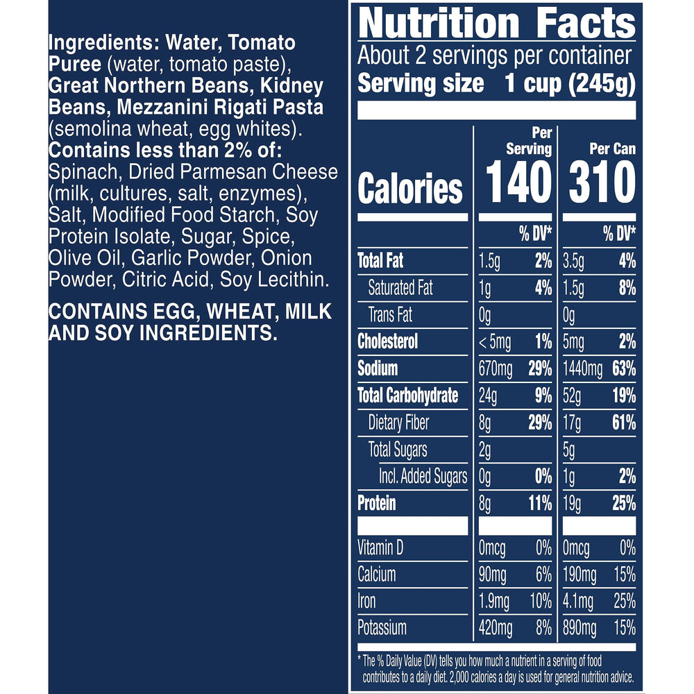 Progresso spoonful showing pasta and beans demonstrating generous portions