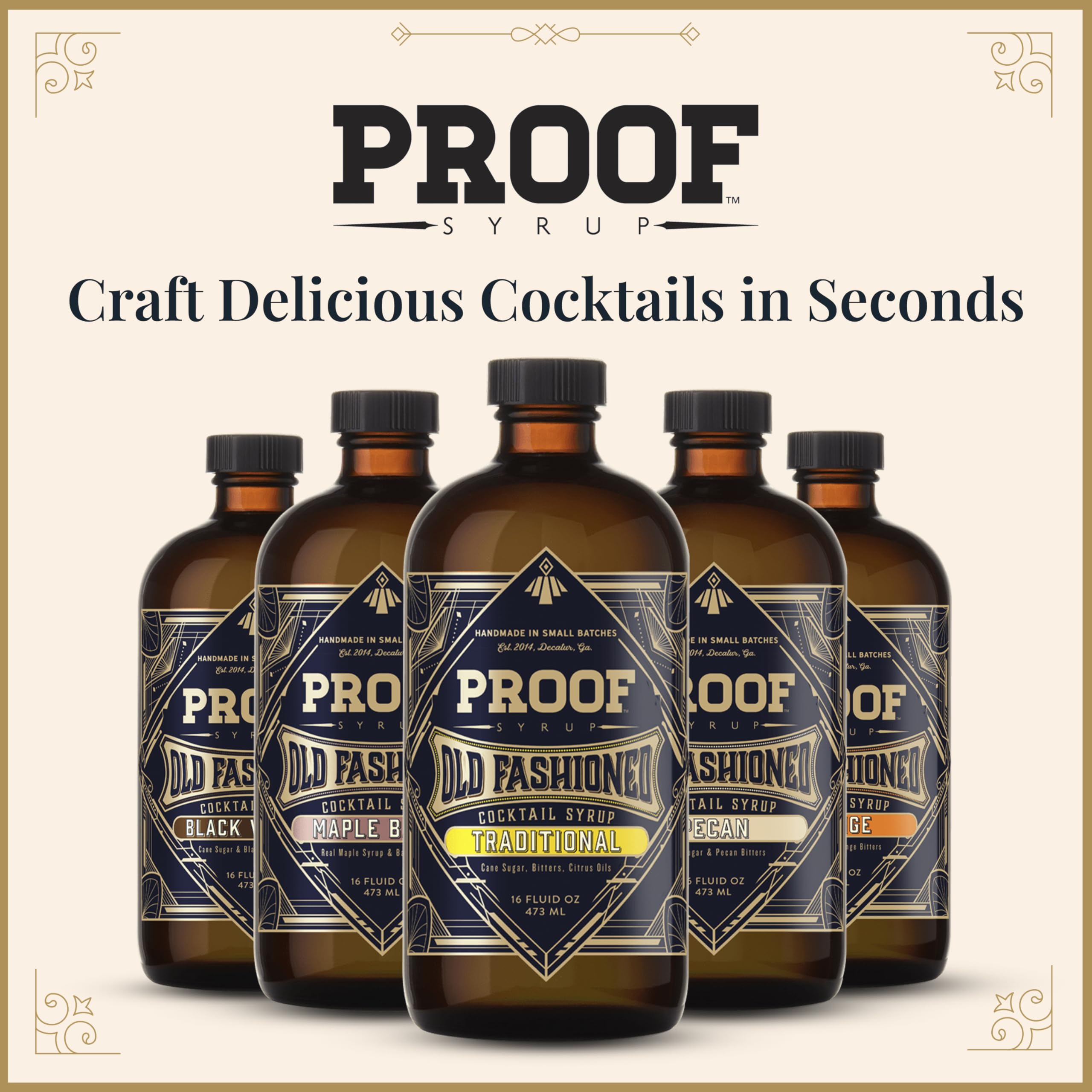 PROOF SYRUP bottle on bar cart during a gathering showing easy entertaining boost