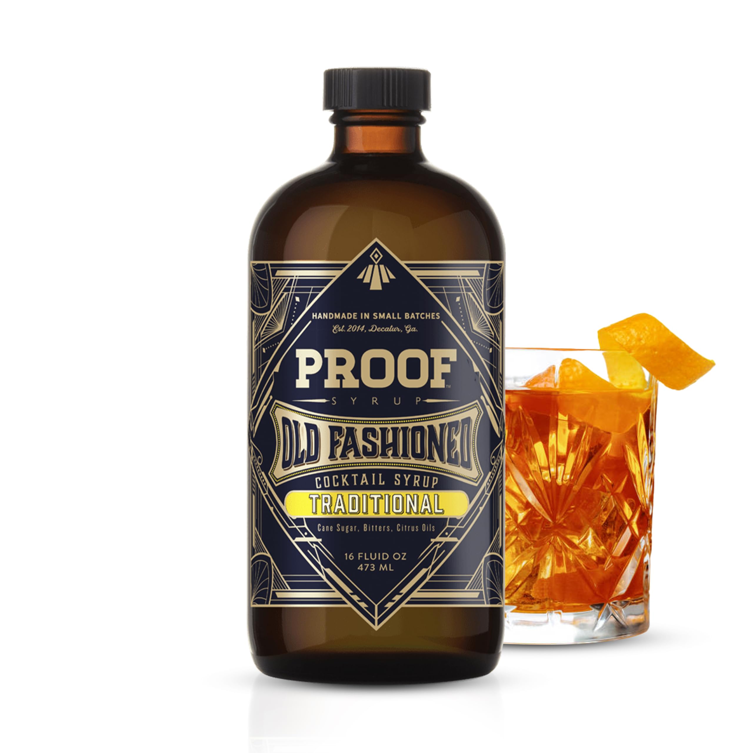 PROOF SYRUP front label showing Old Fashioned mix, clear branding and premium look