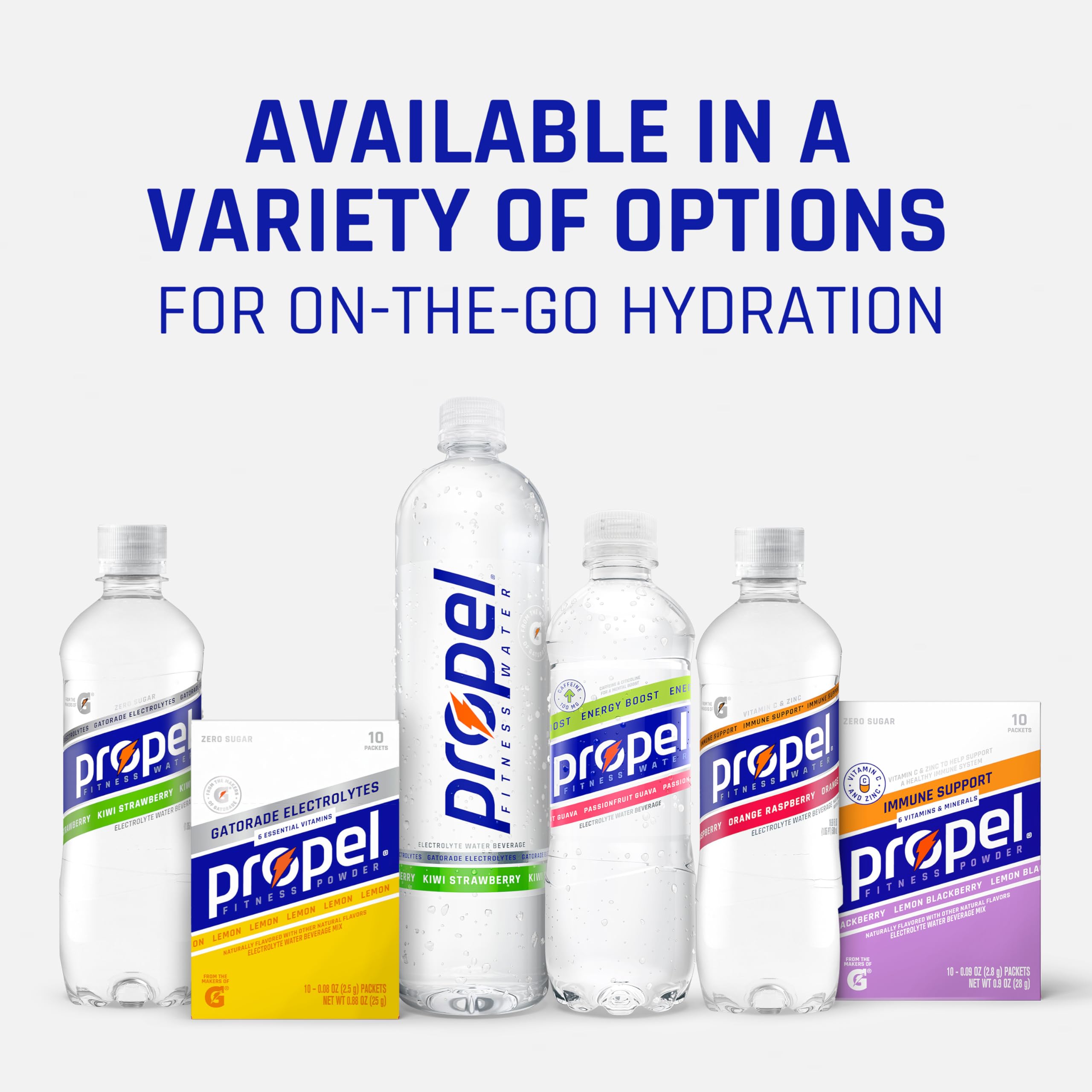 Propel berry bottle in gym setting emphasizing quick rehydration after workouts