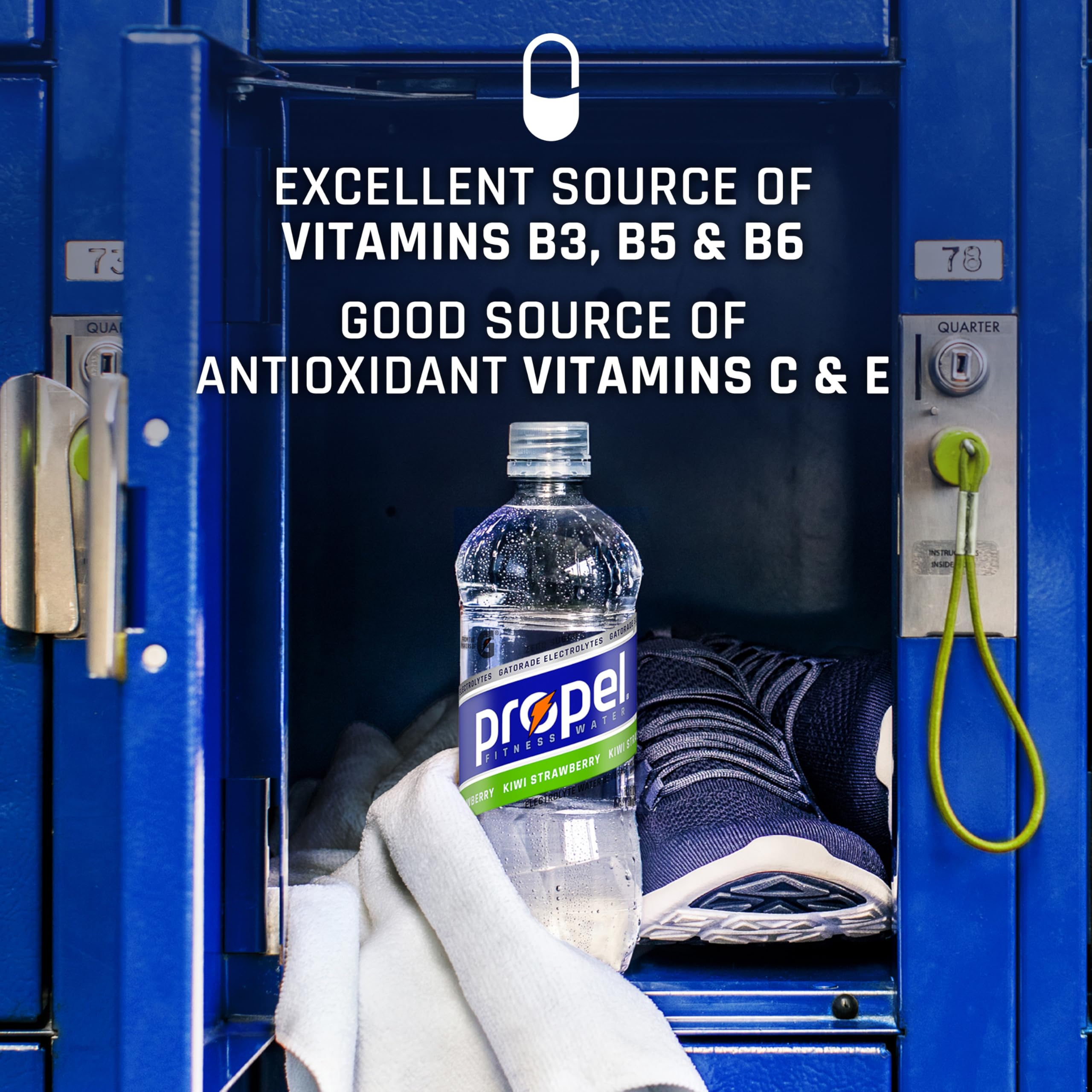 Propel bottle beside gym gear for post-workout rehydration