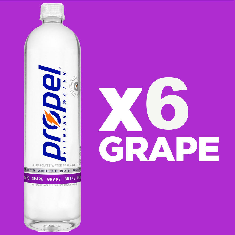 Propel bottle close-up label highlighting electrolytes and vitamin blend
