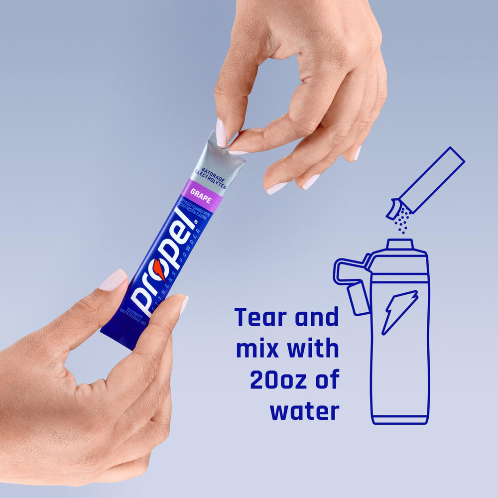Propel grape nutrition label closeup, clear electrolyte and vitamin information