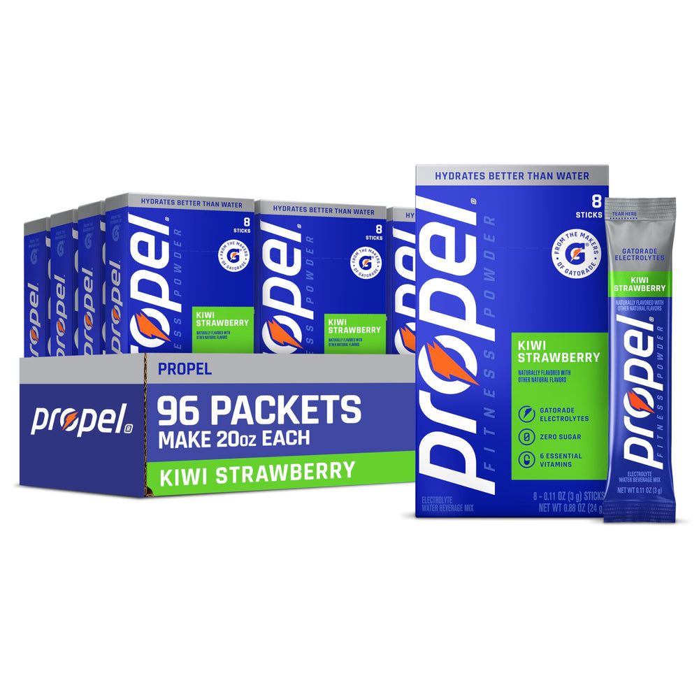 Propel front packaging showing 96 sticks and portable hydration benefit