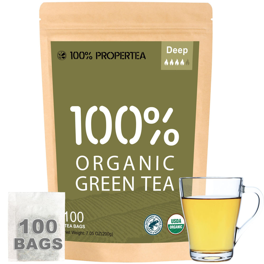 100% Propertea front packaging showing 100-count box and organic branding, clear quality benefit